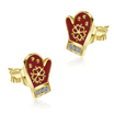 Christmas Mitten Red Enamel With CZ Silver Stud Earrings STS-5521
