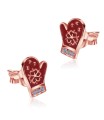 Christmas Mitten Red Enamel With CZ Silver Stud Earrings STS-5521