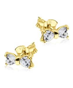 Stone Set Bow Shaped Gold Plated Silver 925 Ear STS-66-GP