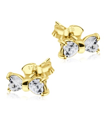 Stone Set Bow Shaped Gold Plated Silver 925 Ear STS-66-GP