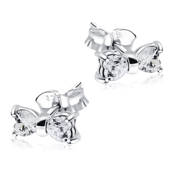 Stone Set Bow Shaped Silver 925 Ear STS-66