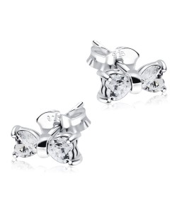 Stone Set Bow Shaped Silver 925 Ear STS-66