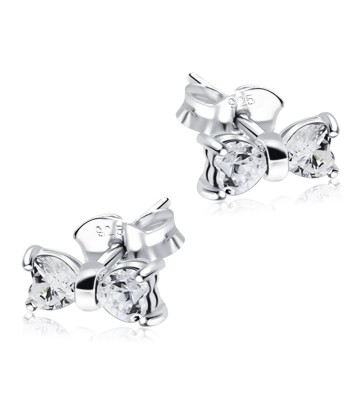 Stone Set Bow Shaped Silver 925 Ear STS-66