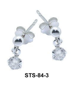 Ball n Round Stone Silver Studs Earring STS-84-3