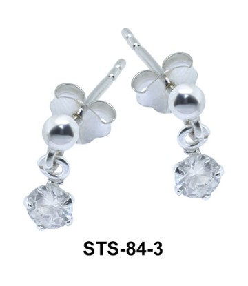 Ball n Round Stone Silver Studs Earring STS-84-3