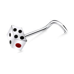 Dice Shaped Silver Curved Nose Stud NSKB-787