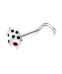 Dice Shaped Silver Curved Nose Stud NSKB-787