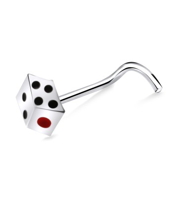 Dice Shaped Silver Curved Nose Stud NSKB-787