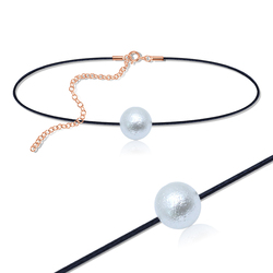 Rose Gold Plated Acrylic Ball Chokers with Black Rope SPCK-149-10-RO-GP