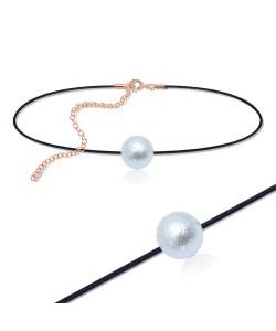 Rose Gold Plated Acrylic Ball Chokers with Black Rope SPCK-149-10-RO-GP
