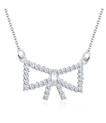 Lovely CZ Bow Silver Necklace SPE-1292