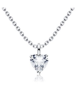 Crystal Heart Shaped Silver Necklace SPE-1297-4