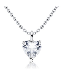 Beautiful Crystal Heart Necklace Silver SPE-1297-5