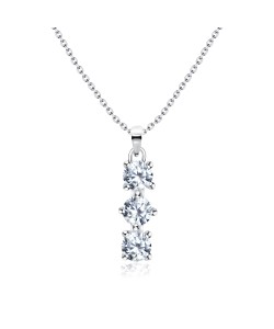 Gorgeous Three Crystal Silver Necklace SPE-1366