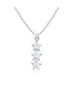 Three Crystal Star Silver Necklace SPE-1371