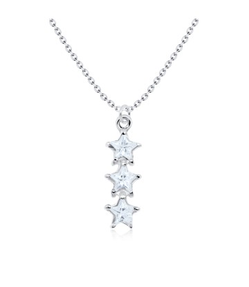Three Crystal Star Silver Necklace SPE-1371