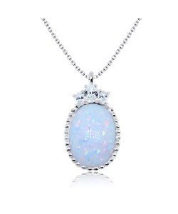 Elegant Opal with Crystal Silver Necklace SPE-1446