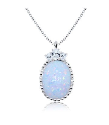 Elegant Opal with Crystal Silver Necklace SPE-1446