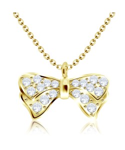 Gold Plated Necklace Silver Bow Shape SPE-200-GP