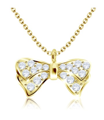 Gold Plated Necklace Silver Bow Shape SPE-200-GP