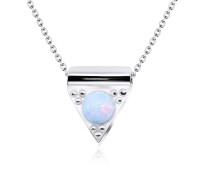 White Opal on Triangle Shape Silver Necklace SPE-2018