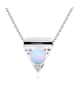 White Opal on Triangle Shape Silver Necklace SPE-2018