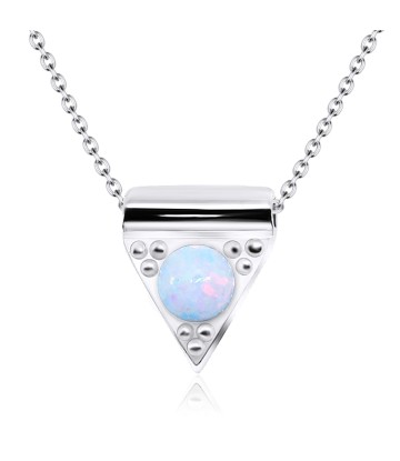 White Opal on Triangle Shape Silver Necklace SPE-2018