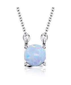 White Opal on Square Shape Silver Necklace SPE-2019