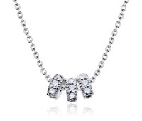 CZ Hearts and Plain Double Heart Silver Necklace SPE-2020