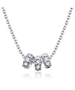 CZ Hearts and Plain Double Heart Silver Necklace SPE-2020