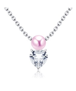 Beautiful Crystal with Pearl  Silver Necklace SPE-203pp