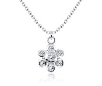 Rhinestone on Flower Shape Silver Necklace SPE-2045