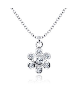 Rhinestone on Flower Shape Silver Necklace SPE-2045