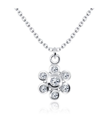Rhinestone on Flower Shape Silver Necklace SPE-2045