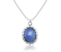Oval Aquamarine Stone Silver Necklace SPE-2049