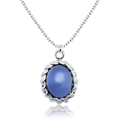 Oval Aquamarine Stone Silver Necklace SPE-2049