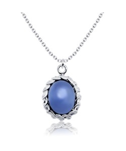 Oval Aquamarine Stone Silver Necklace SPE-2049