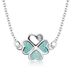 Cloverleaf with Enamel and Rhinestone Silver Necklace SPE-2050