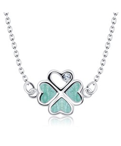 Cloverleaf with Enamel and Rhinestone Silver Necklace SPE-2050