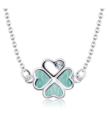 Cloverleaf with Enamel and Rhinestone Silver Necklace SPE-2050