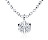 Hexagon with CZ Stones Silver Necklace SPE-2059