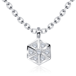 Hexagon with CZ Stones Silver Necklace SPE-2059