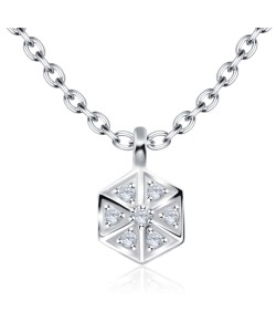 Hexagon with CZ Stones Silver Necklace SPE-2059