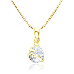 Gold Plated Necklace Silver CZ Drop SPE-206-GP