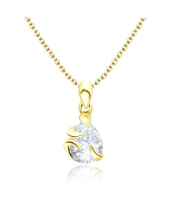 Gold Plated Necklace Silver CZ Drop SPE-206-GP