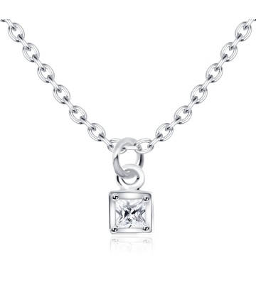 CZ Square Box Silver Necklace SPE-2101