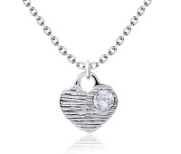 Lovely Round Rhinestone Heart Silver Necklace SPE-2102