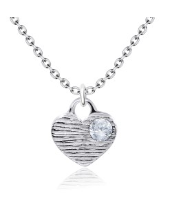 Lovely Round Rhinestone Heart Silver Necklace SPE-2102