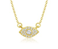 Gold Plated Evil Eye Surrounded CZ Stones Silver Necklace SPE-2107-GP