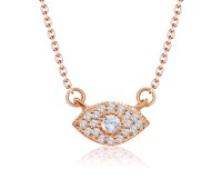 Rose Gold Plated Evil Eye Surrounded CZ Stones Silver Necklace SPE-2107-RO-GP